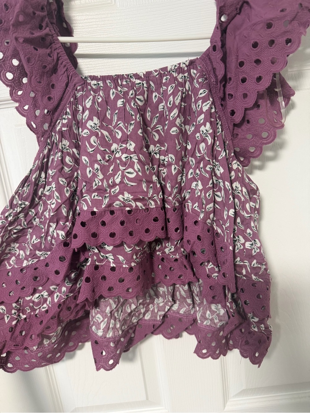 Women's Purple Floral Eyelet Ruffle Camisole by